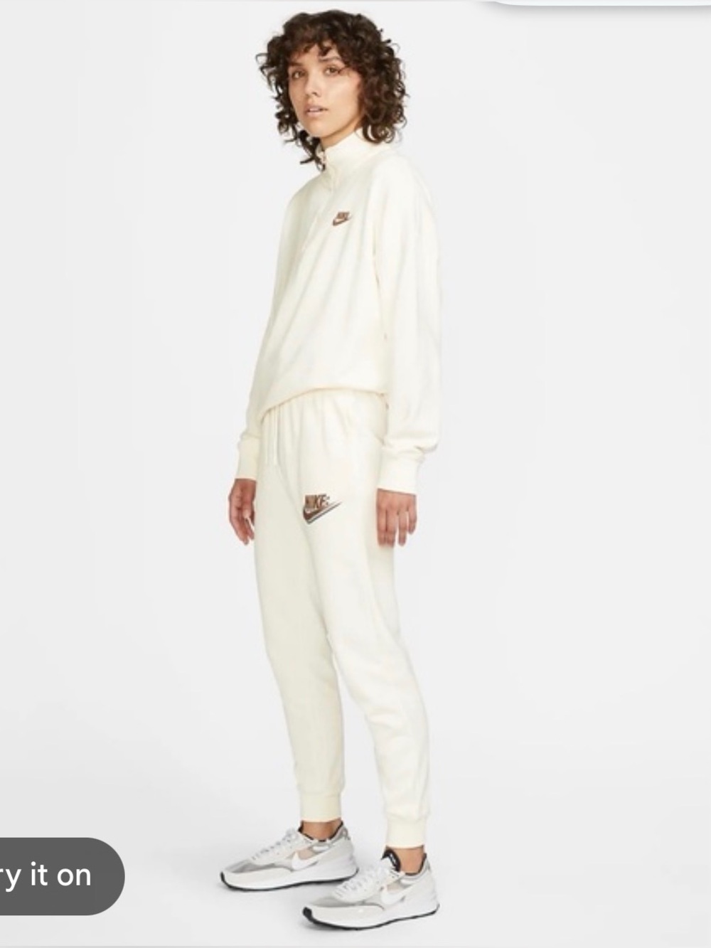 Nike Womens Club Fleece Sweatsuit Set Cream NWOT Small Top Medium Bottom